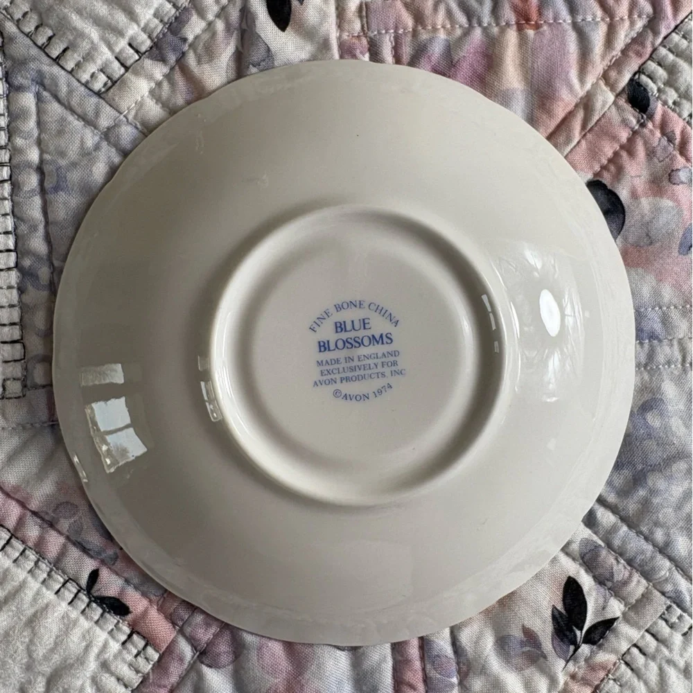 Avon 1974 Fine Bone China Blue Blossom Cup and Saucer Set
